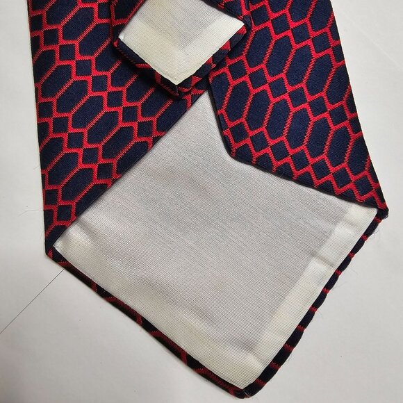 Neck Tie Men Red & Navy Geometric Pattern Pre Made Ready to Wear - Picture 6 of 8